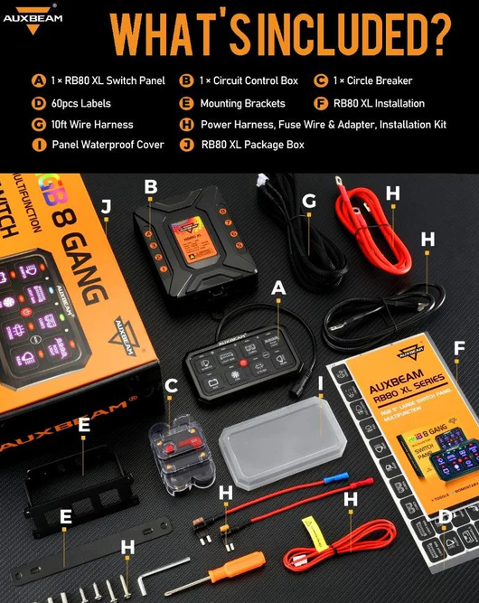 RGB Series 8 Gang (RB80 XL) Switch Panel without APP, Toggle/ Momentary/ Pulsed Mode Supported (Two-Sided Outlet)