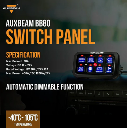 Single Series 8 Gang (BB80) LED Switch Panel Kit Automatic Dimmable Universal(Two-Sided Outlet) Blue