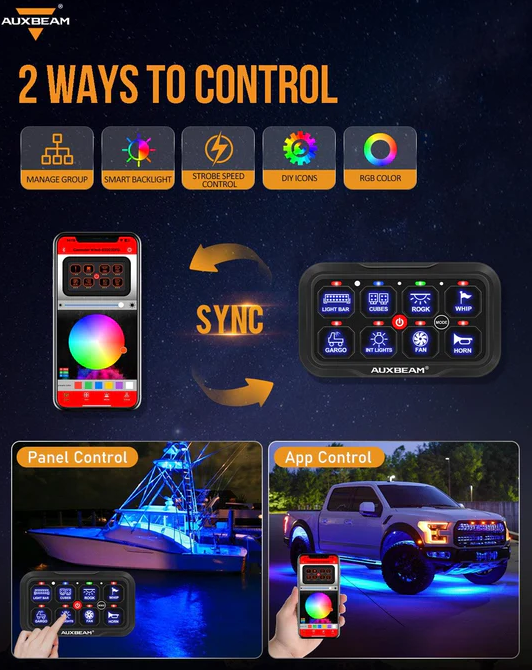 AR Series 8 Gang (AR-800) RGB Switch Panel with APP, Toggle/ Momentary/ Pulsed Mode Supported(One-Sided Outlet)