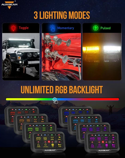 AR Series 8 Gang (AR-800) RGB Switch Panel with APP, Toggle/ Momentary/ Pulsed Mode Supported(One-Sided Outlet)