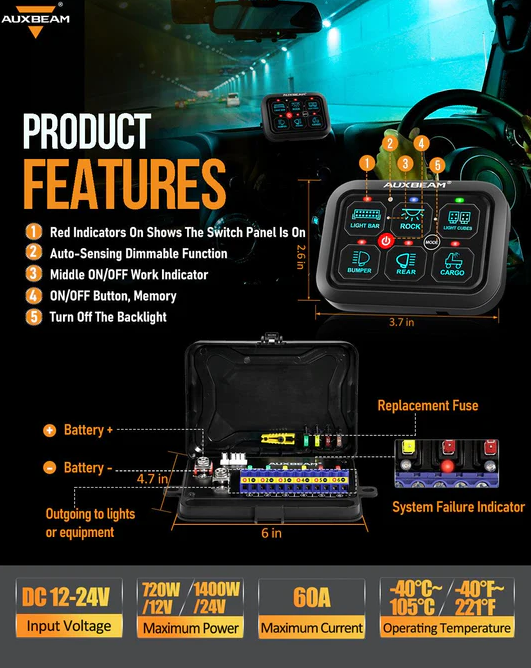 RGB Series 6 Gang (RA60) Switch Panel, Toggle/ Momentary/ Pulsed Mode Supported (One-Sided Outlet)