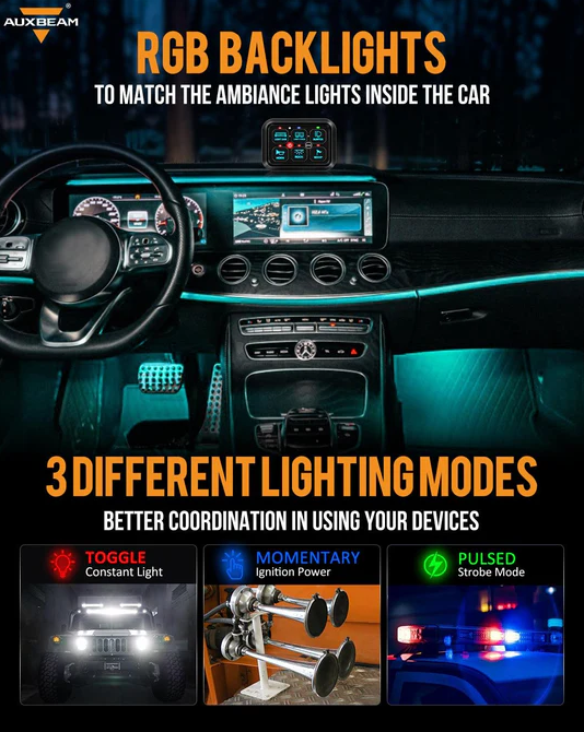 RGB Series 6 Gang (RA60) Switch Panel, Toggle/ Momentary/ Pulsed Mode Supported (One-Sided Outlet)