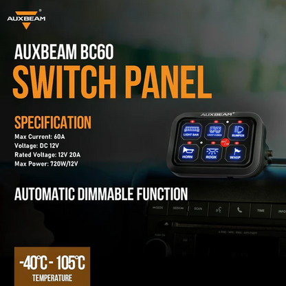 Single Series 6 Gang (BC60) LED Switch Panel, Off Road Light Controller (Blue)