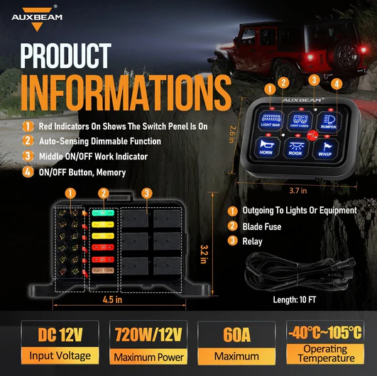 Single Series 6 Gang (BC60) LED Switch Panel, Off Road Light Controller (Blue)