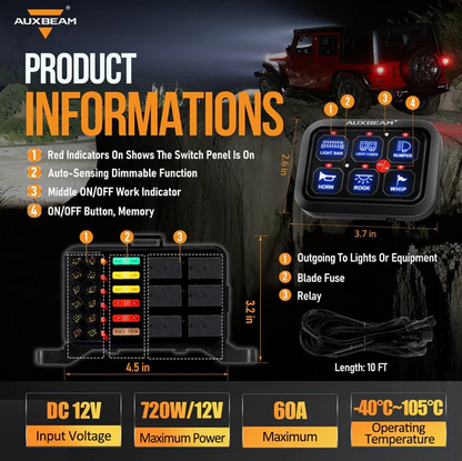 Single Series 6 Gang (BC60) LED Switch Panel, Off Road Light Controller (Blue)