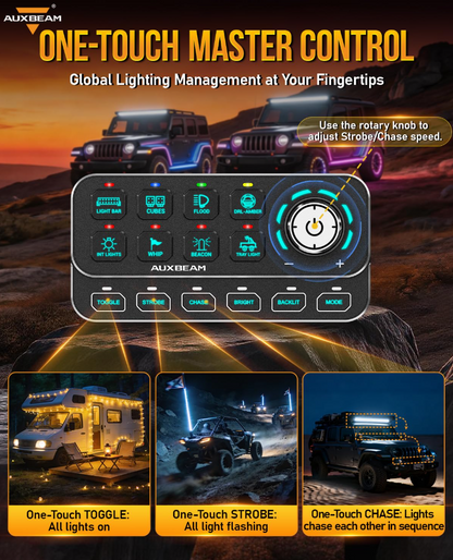 KS-80 Knob RGB Switch Panel MAX 120A ,Light Dimming, Dynamic Chase, Four External Triggers, 4 Modes