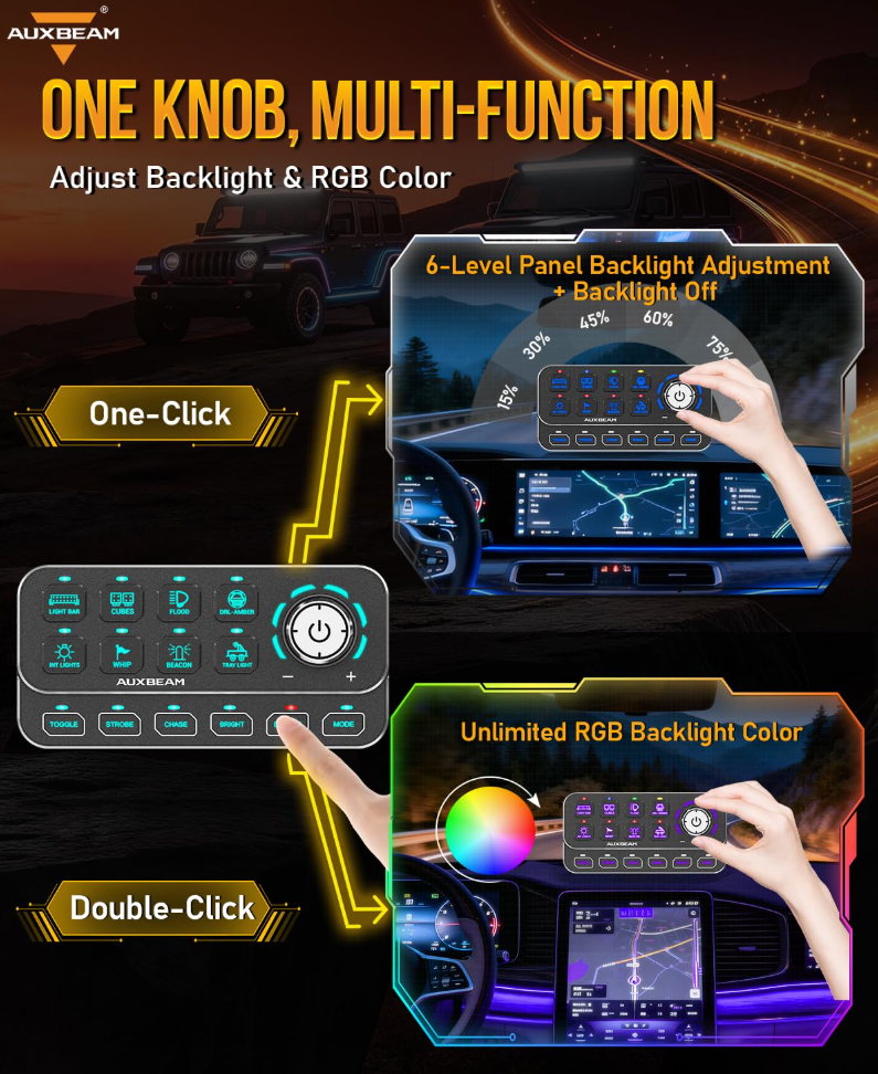 KS-80 Knob RGB Switch Panel MAX 120A ,Light Dimming, Dynamic Chase, Four External Triggers, 4 Modes