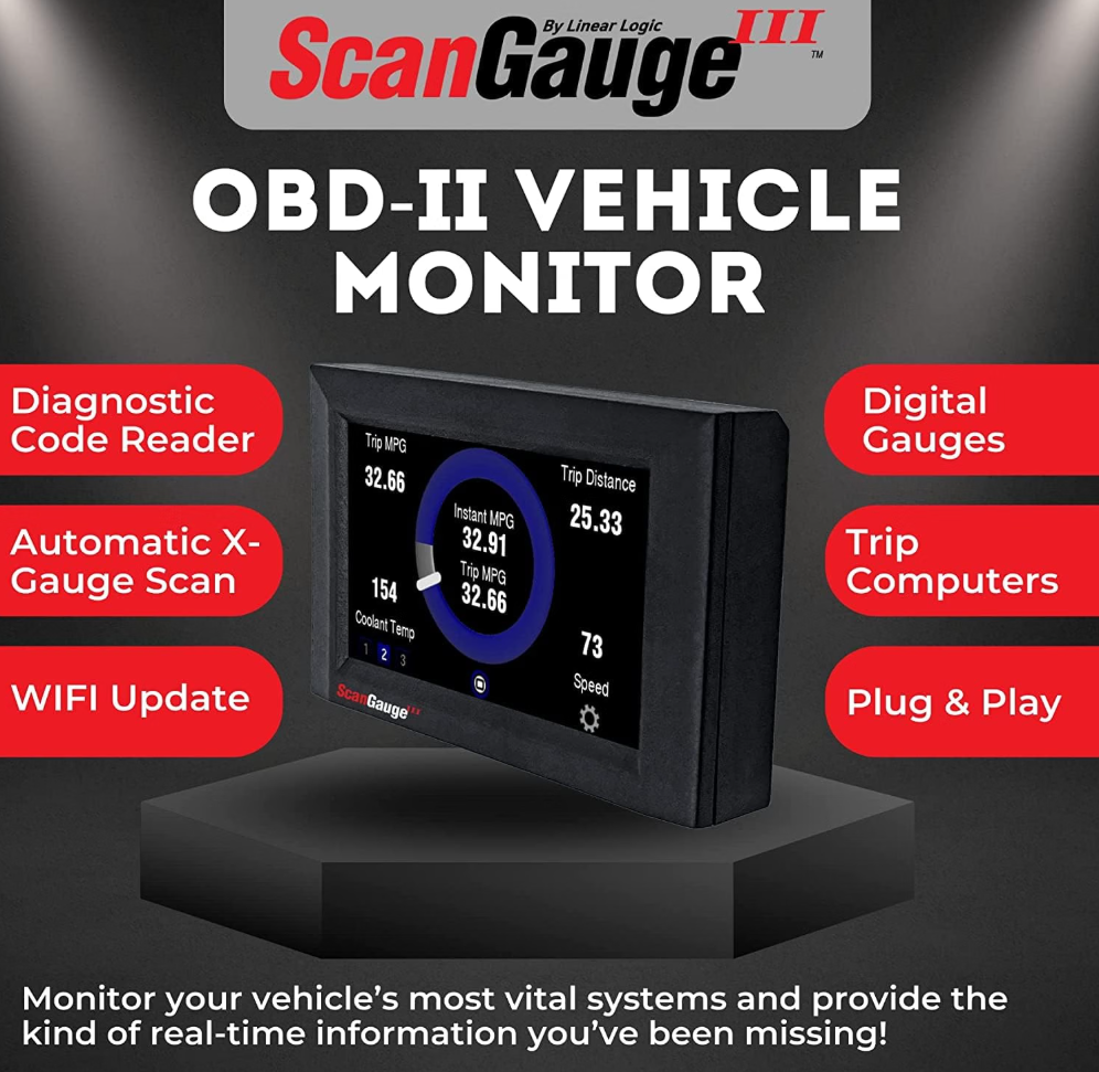 ScanGauge 3 Touch Screen OBD2 Scanner, Digital Gauges & Trip Computer